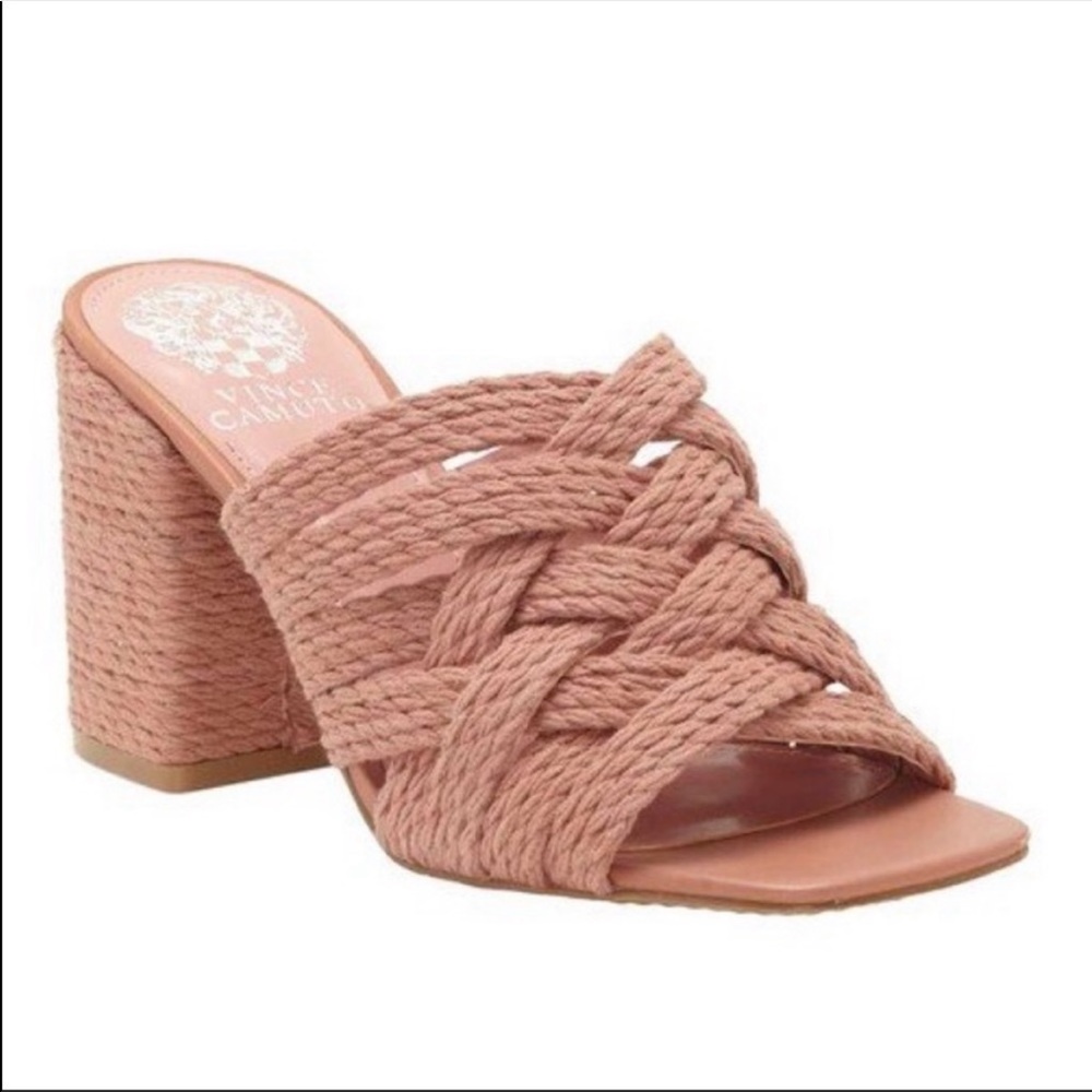 NEW Vince Camuto Pink Square Toe Carindil Woven Block Heel Slide Sandals Size 6